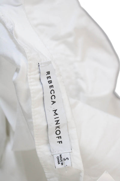 Rebecca Minkoff Womens Cotton V-Neck Ruffled Button-Down Shirt White Size S