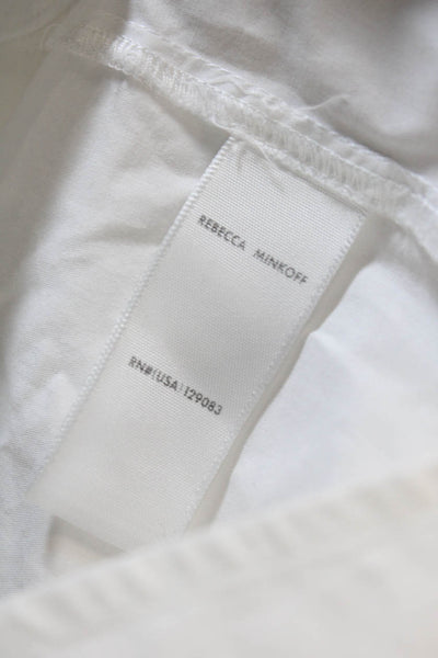 Rebecca Minkoff Womens Cotton V-Neck Ruffled Button-Down Shirt White Size S