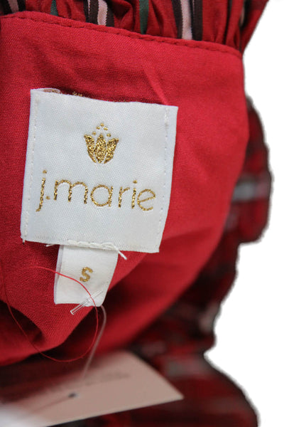 J. Marie Womens Plaid Ruffle Neck Sleeveless Babydoll Blouse Red Size S