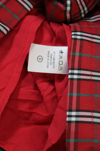 J. Marie Womens Plaid Ruffle Neck Sleeveless Babydoll Blouse Red Size S