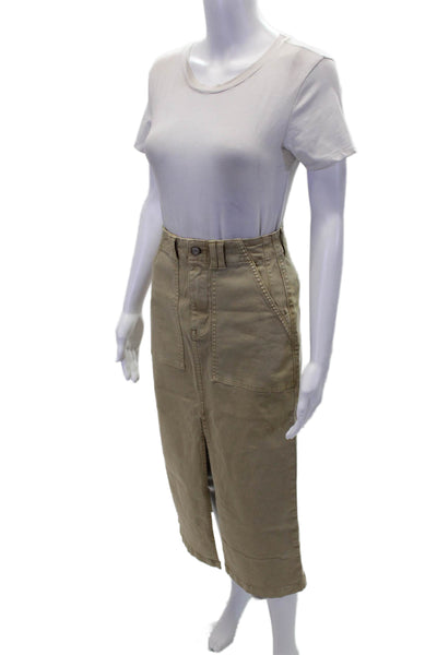 Pistola Womens Zipper Fly Front Slit Midi Pencil Skirt Brown Cotton Size 24