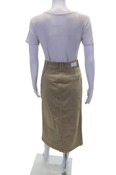 Pistola Womens Zipper Fly Front Slit Midi Pencil Skirt Brown Cotton Size 24