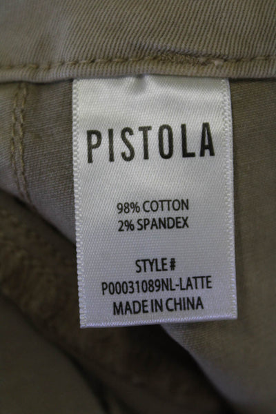 Pistola Womens Zipper Fly Front Slit Midi Pencil Skirt Brown Cotton Size 24