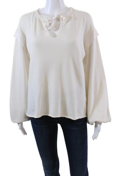 Nation LTD Womens Cotton V-Neck Long Sleeve Pullover Sweatshirt Top White Size L