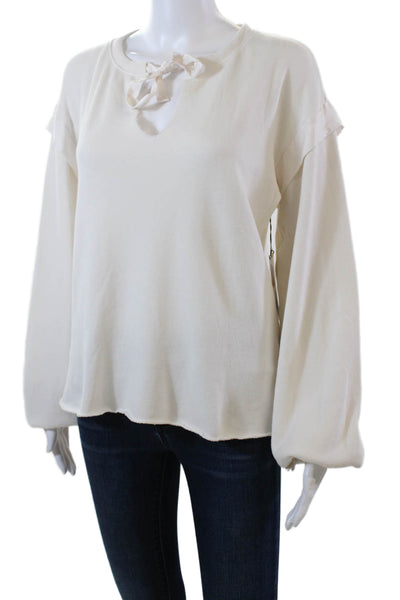 Nation LTD Womens Cotton V-Neck Long Sleeve Pullover Sweatshirt Top White Size L