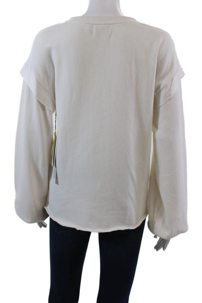 Nation LTD Womens Cotton V-Neck Long Sleeve Pullover Sweatshirt Top White Size L
