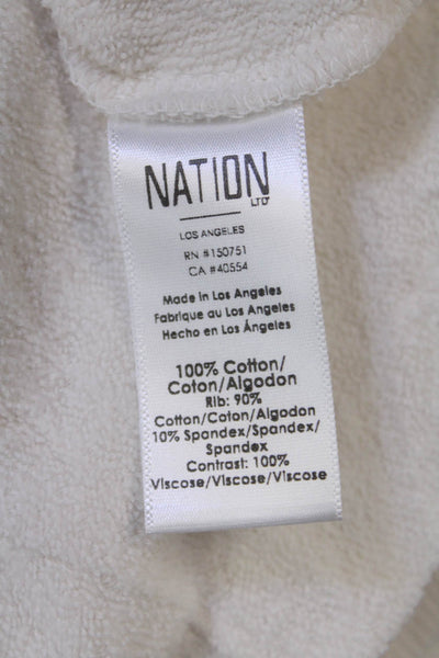 Nation LTD Womens Cotton V-Neck Long Sleeve Pullover Sweatshirt Top White Size L