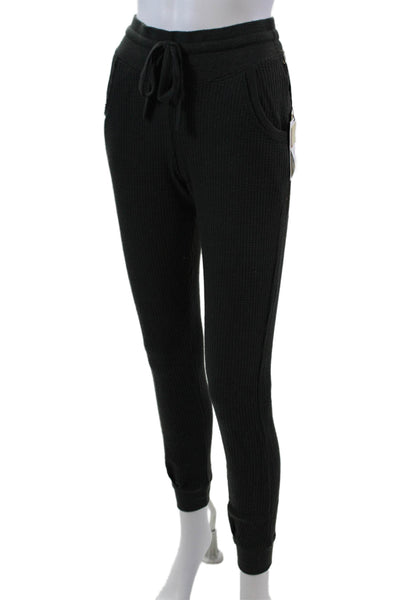 Nation LTD Womens Waffle Knit Drawstring Waist Tapered Sweatpants Green Size XS
