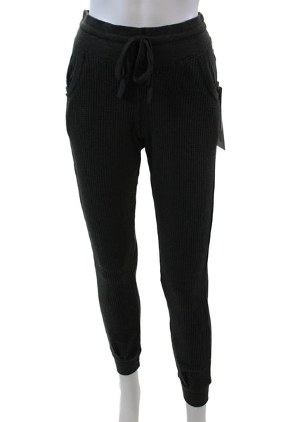Nation LTD Womens Waffle Knit Drawstring Waist Tapered Sweatpants Green Size M