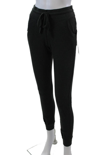 Nation LTD Womens Waffle Knit Drawstring Waist Tapered Sweatpants Green Size M