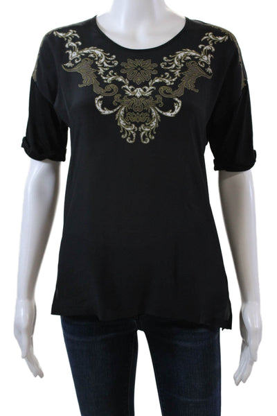 Gerard Darel Womens Short Sleeve Round Neck Sleek Blouse Black Size 01