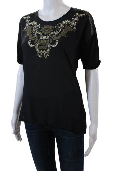 Gerard Darel Womens Short Sleeve Round Neck Sleek Blouse Black Size 01