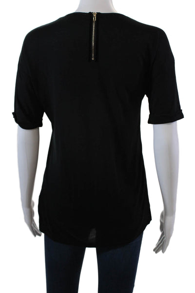Gerard Darel Womens Short Sleeve Round Neck Sleek Blouse Black Size 01