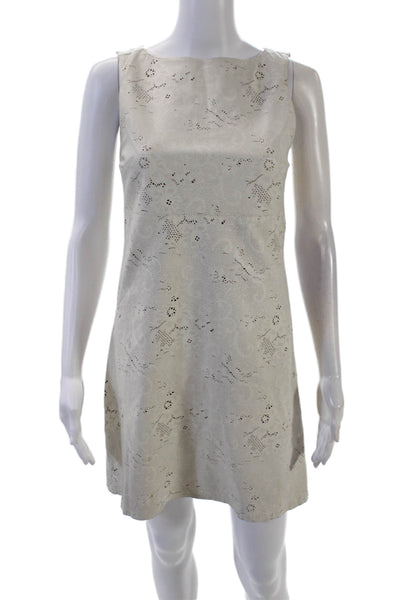 Alice + Olivia Womens Back Zip Laser Cut Leather Shift Dress White Size 4