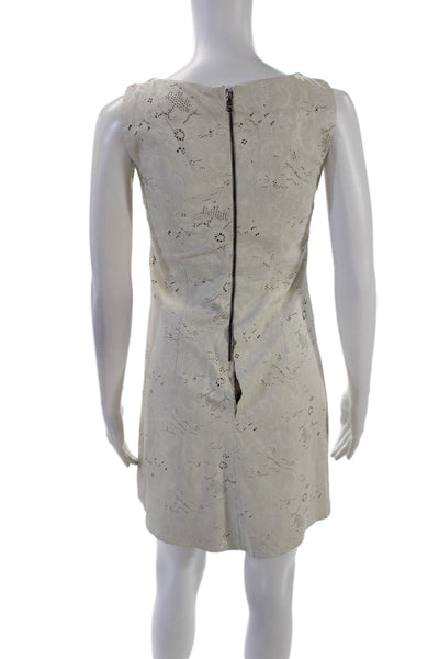 Alice + Olivia Womens Back Zip Laser Cut Leather Shift Dress White Size 4