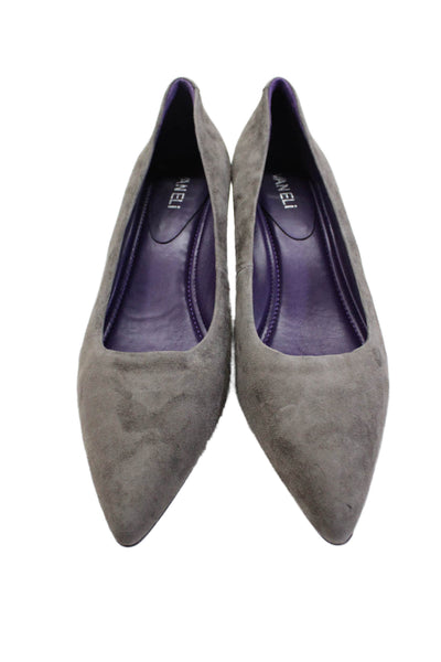 Vaneli Womens Leather Pointed Toe Slip On Heels Pumps Gray Size 10