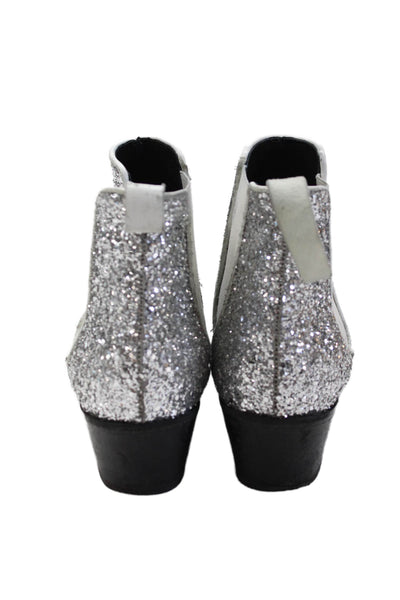 Barneys New York Women's Pointed Toe Glitter Ankle Boots Silver Size 38.5
