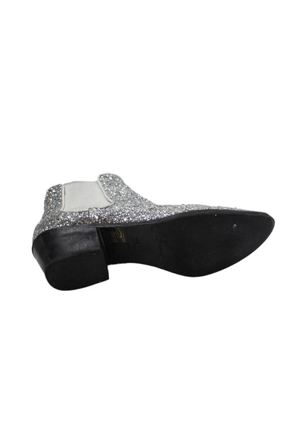 Barneys New York Women's Pointed Toe Glitter Ankle Boots Silver Size 38.5