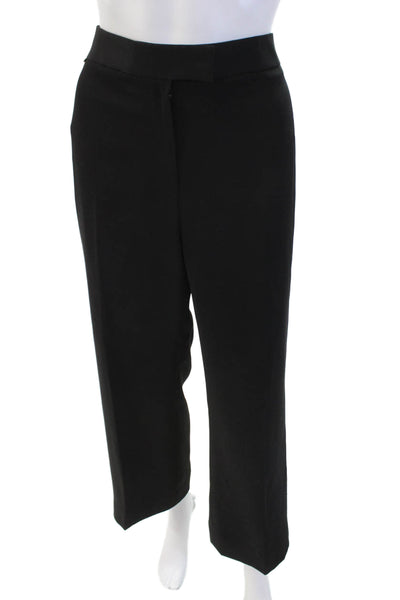 Tahari Womens Solid Flat Front Wide Leg Trousers Black Size 34"