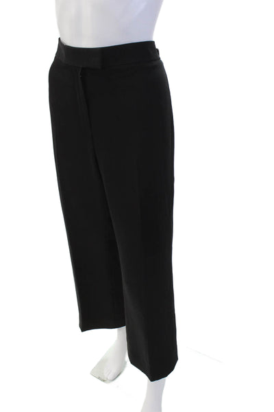 Tahari Womens Solid Flat Front Wide Leg Trousers Black Size 34"