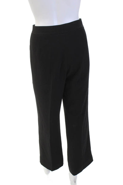Tahari Womens Solid Flat Front Wide Leg Trousers Black Size 34"