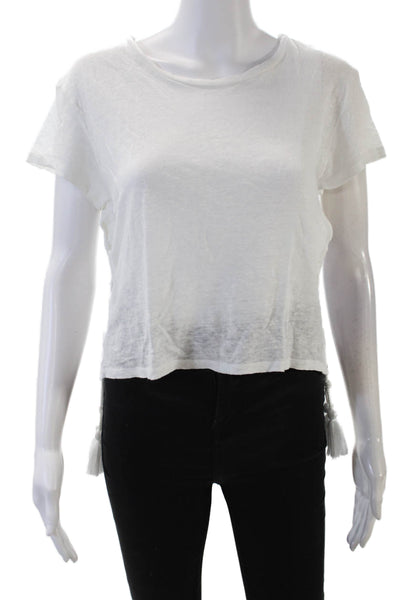 Generation Love Womens Round Neck Sleeveless Tassel Cropped Top White Size XS
