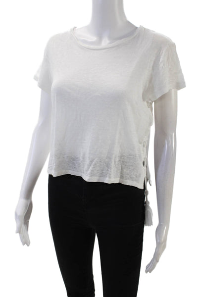 Generation Love Womens Round Neck Sleeveless Tassel Cropped Top White Size XS