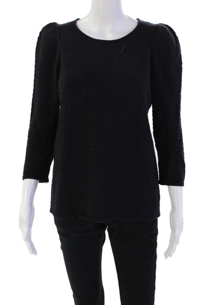 COS Womens Solid Cotton Long Sleeve Round Neck Knit Top Navy Size S