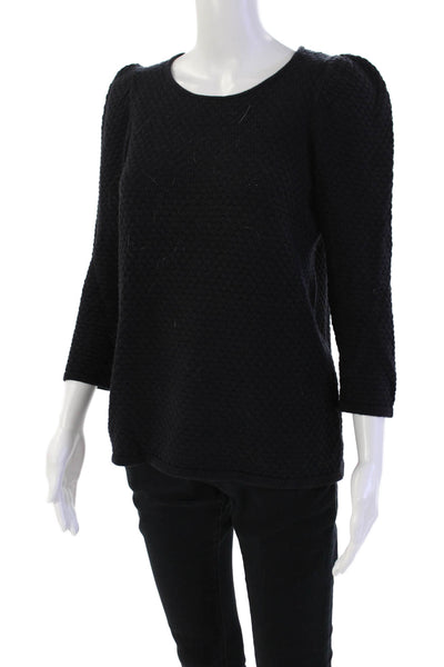 COS Womens Solid Cotton Long Sleeve Round Neck Knit Top Navy Size S