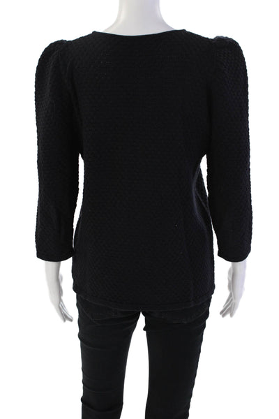 COS Womens Solid Cotton Long Sleeve Round Neck Knit Top Navy Size S