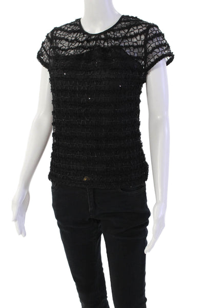 Milly Womens Short Sleeve Scoop Neck Layered Blouse Top Black Size 4