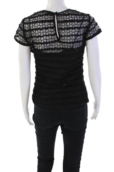 Milly Womens Short Sleeve Scoop Neck Layered Blouse Top Black Size 4