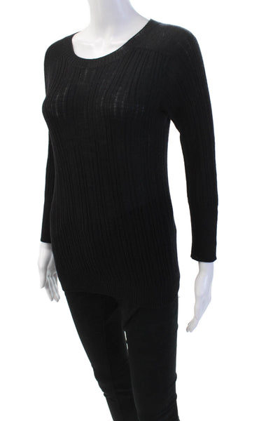 Thakoon Womens Knit Round Neck Long Sleeve Pullover Sweater Top Black Size S