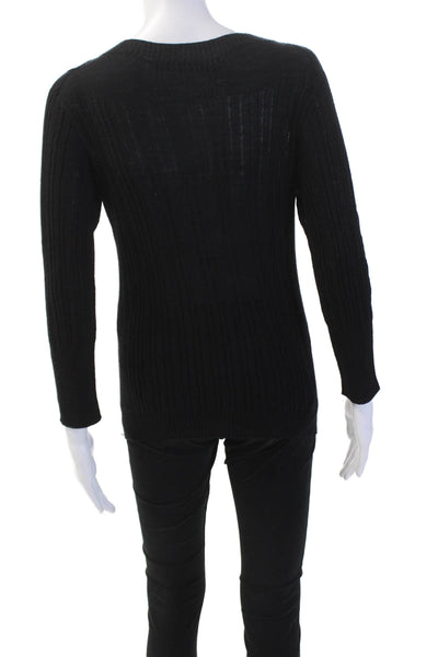 Thakoon Womens Knit Round Neck Long Sleeve Pullover Sweater Top Black Size S