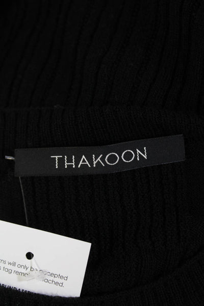 Thakoon Womens Knit Round Neck Long Sleeve Pullover Sweater Top Black Size S
