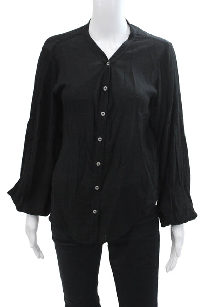 The Range Womens Long Sleeve Button Front V Neck Shirt Black Size Extra Small