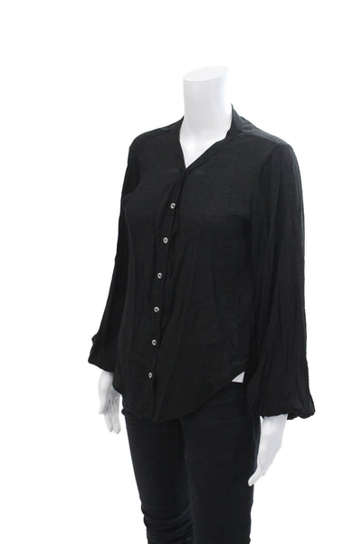 The Range Womens Long Sleeve Button Front V Neck Shirt Black Size Extra Small