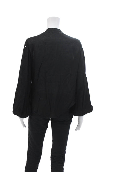 The Range Womens Long Sleeve Button Front V Neck Shirt Black Size Extra Small