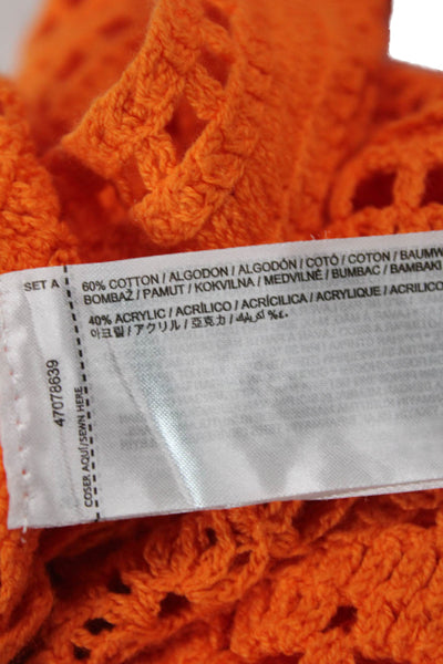 MNG Womens Cotton Open Knit Round Neck Long Sleeve Mini Dress Orange Size M