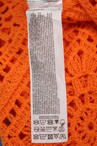 MNG Womens Cotton Open Knit Round Neck Long Sleeve Mini Dress Orange Size M