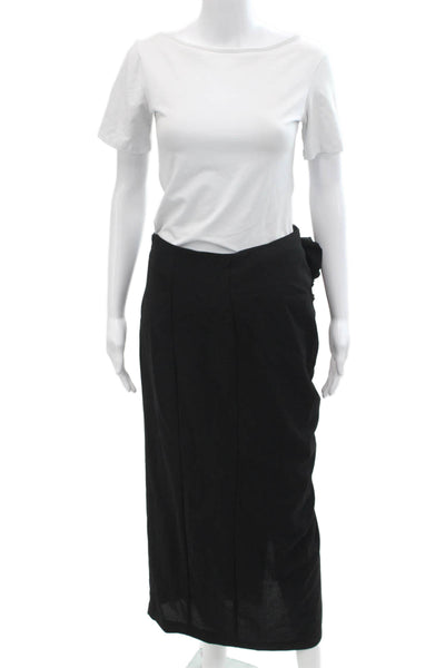 MNG Womens Flower Detail Ruched Zip Up Asymmetrical Skirt Black Size 6
