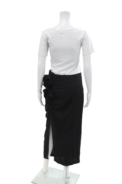 MNG Womens Flower Detail Ruched Zip Up Asymmetrical Skirt Black Size 6