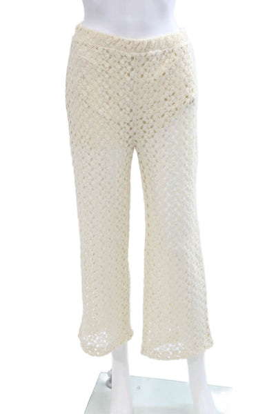 MNG Womens Open Knit Elastic Waist High-Rise Cropped Pants Beige Size M