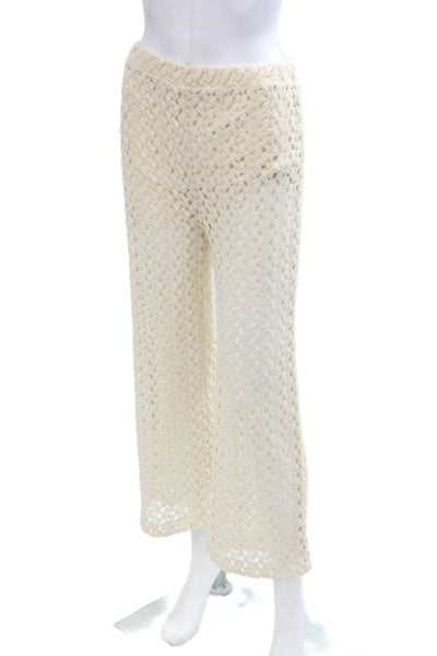 MNG Womens Open Knit Elastic Waist High-Rise Cropped Pants Beige Size M