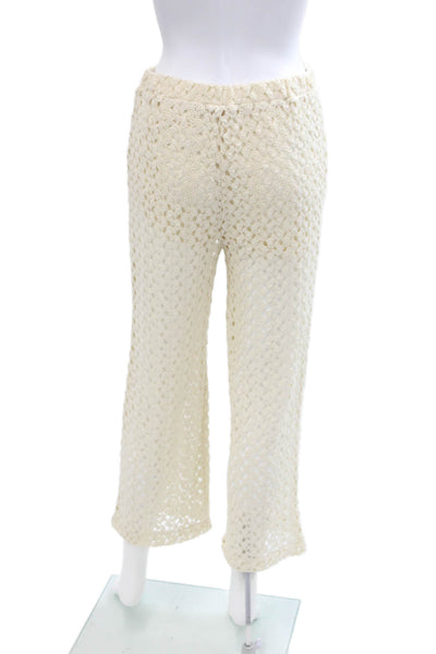 MNG Womens Open Knit Elastic Waist High-Rise Cropped Pants Beige Size M