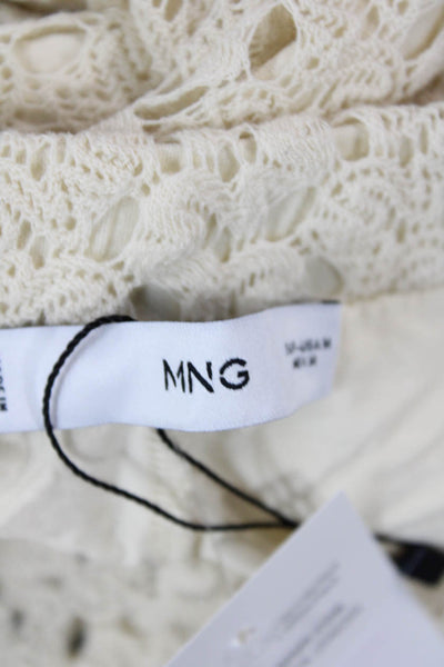 MNG Womens Open Knit Elastic Waist High-Rise Cropped Pants Beige Size M