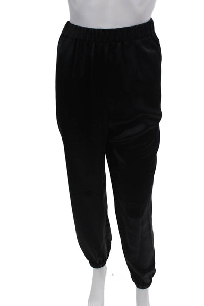 Frame Womens Satin Elastic Waist High-Rise Tapered Pants Trousers Black Size L