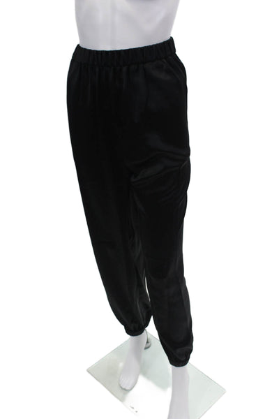 Frame Womens Satin Elastic Waist High-Rise Tapered Pants Trousers Black Size L