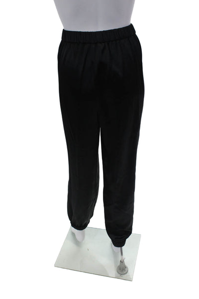 Frame Womens Satin Elastic Waist High-Rise Tapered Pants Trousers Black Size L