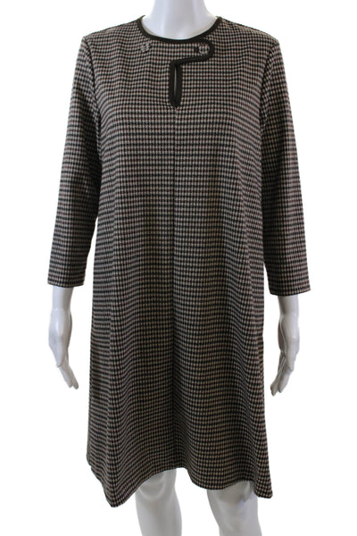 J. Mclaughlin Womens Houndstooth Print Long Sleeves Dress Brown Black Size Mediu
